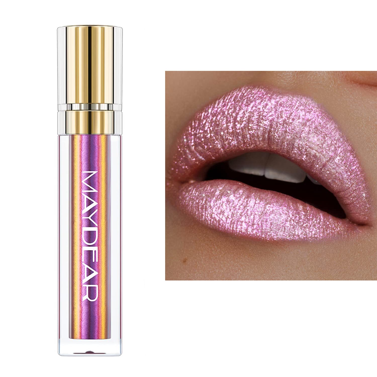 Maydear Chameleon Lipstick 5 Colors Set, Long Lasting Waterproof Colourful Diamond Shimmer Lip Gloss for Women Girls Makeup kit